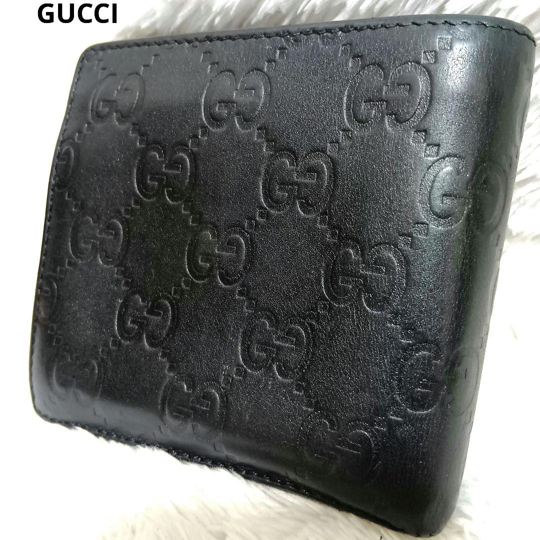 グッチ　二つ折り財布　シマレザー　インターロッキング　ブラック　正規品