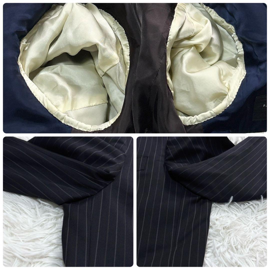 美品/L相当 ポールスミス×高級LANIFICO スーツ　ストライプ　ネイビー