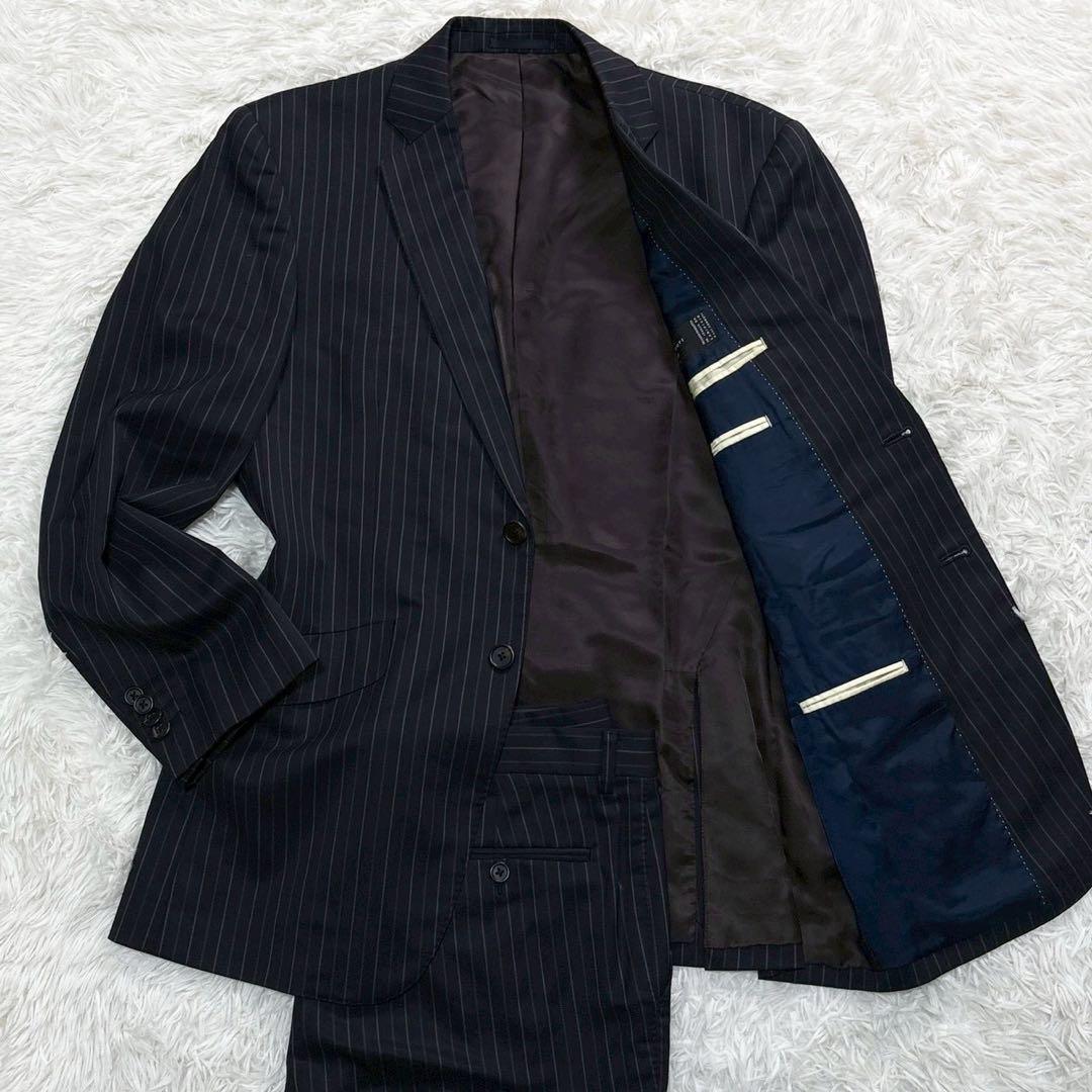 美品/L相当 ポールスミス×高級LANIFICO スーツ　ストライプ　ネイビー