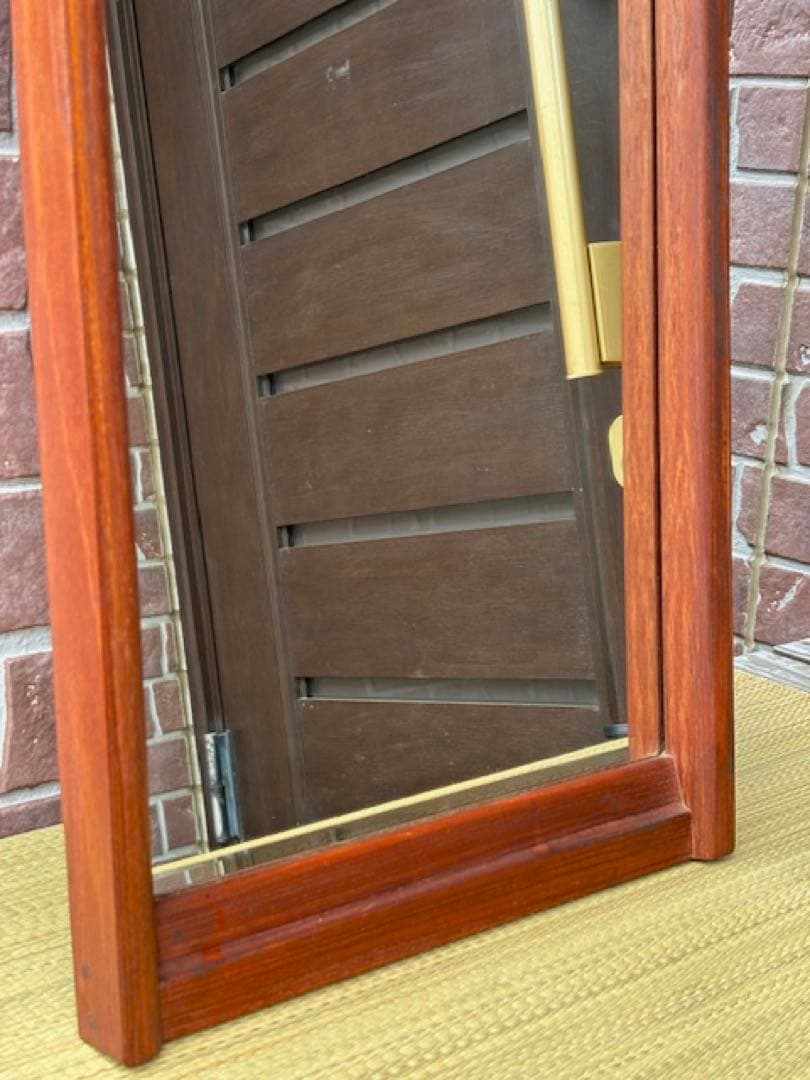 ビンテージ チーク材 ウォールミラー 壁掛けミラー 鏡姿見店舗什器北欧デンマーク
