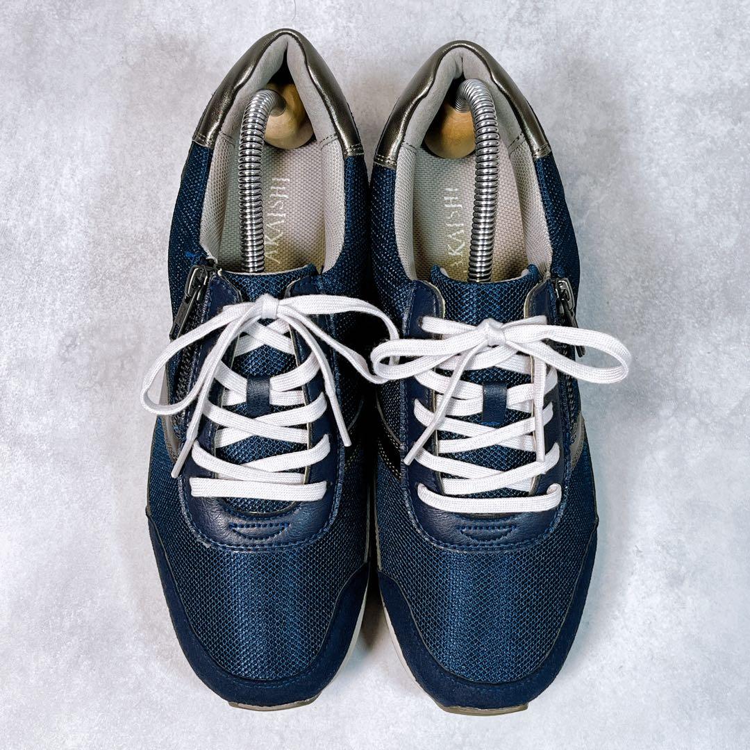 美品【アカイシ】ウォーキングスニーカー (24) アーチフィッター　サイドジップ