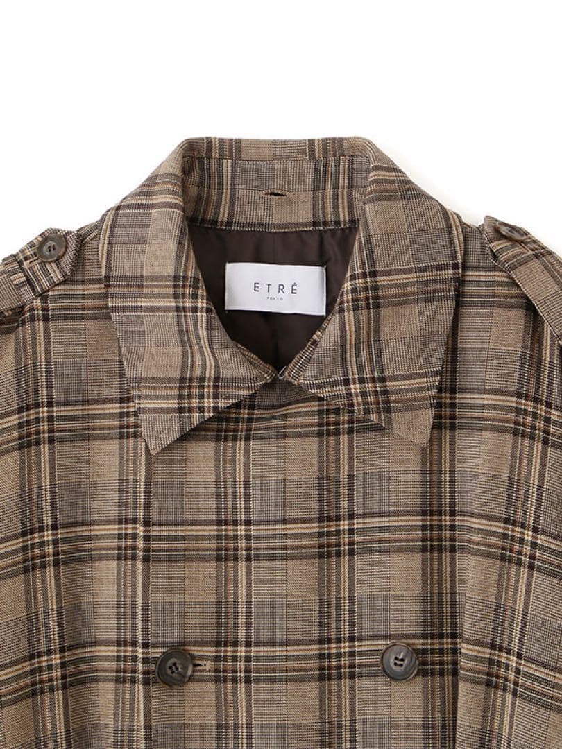 新品☆エトレトウキョウ　フードストールロングトレンチコート　チェックS