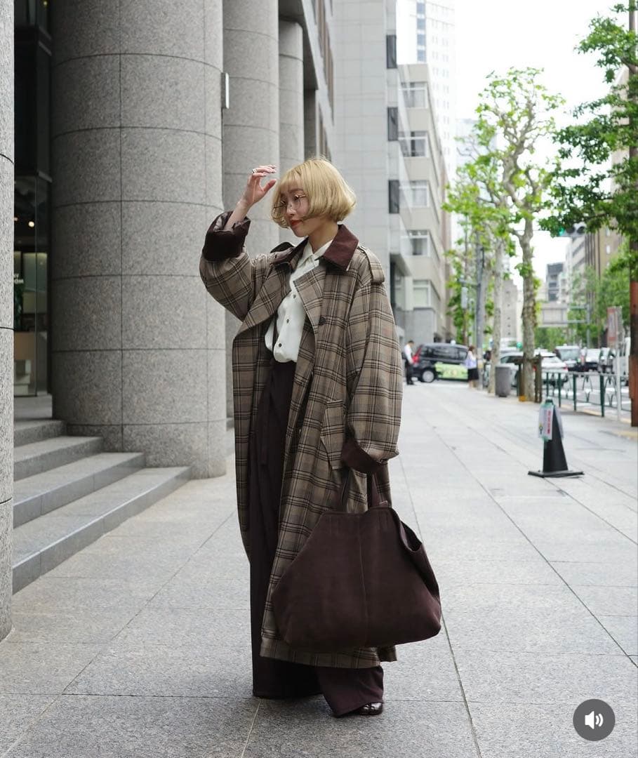 新品☆エトレトウキョウ　フードストールロングトレンチコート　チェックS