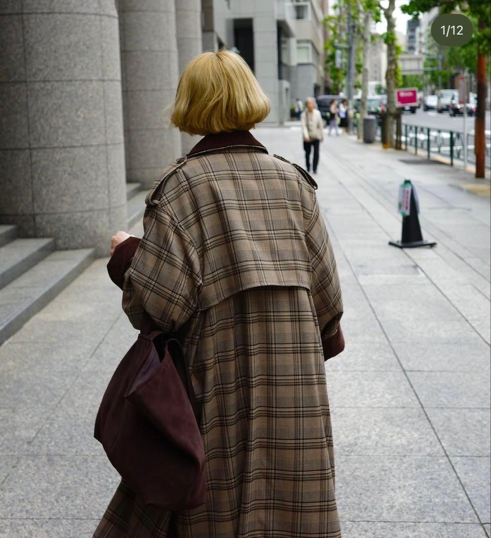 新品☆エトレトウキョウ　フードストールロングトレンチコート　チェックS