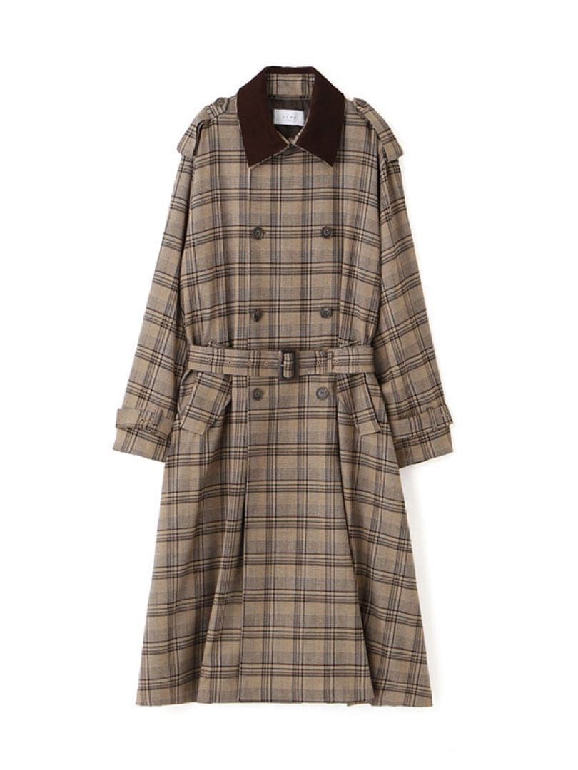 新品☆エトレトウキョウ　フードストールロングトレンチコート　チェックS