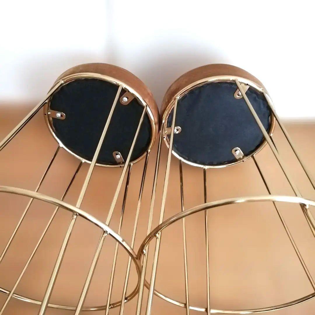 ハイスツール ベロア ゴールド脚 丸型　カウンターチェア　2脚セット