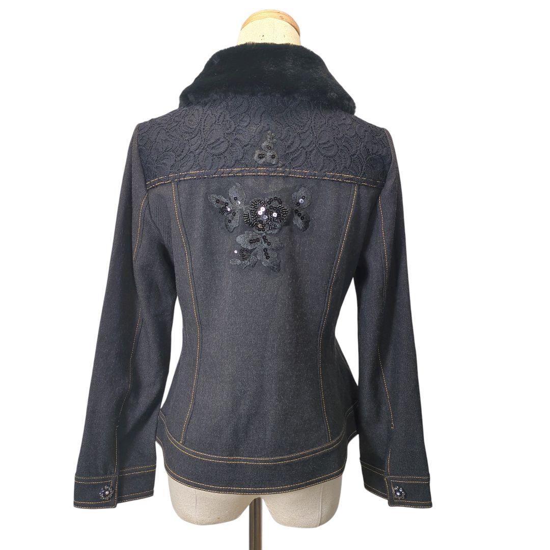 【新品タグ付き】Super Beauty デニム風ジャケット ビジュー 黒 40