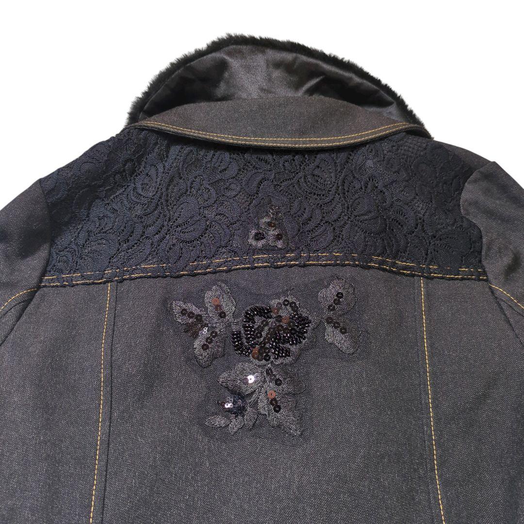 【新品タグ付き】Super Beauty デニム風ジャケット ビジュー 黒 40