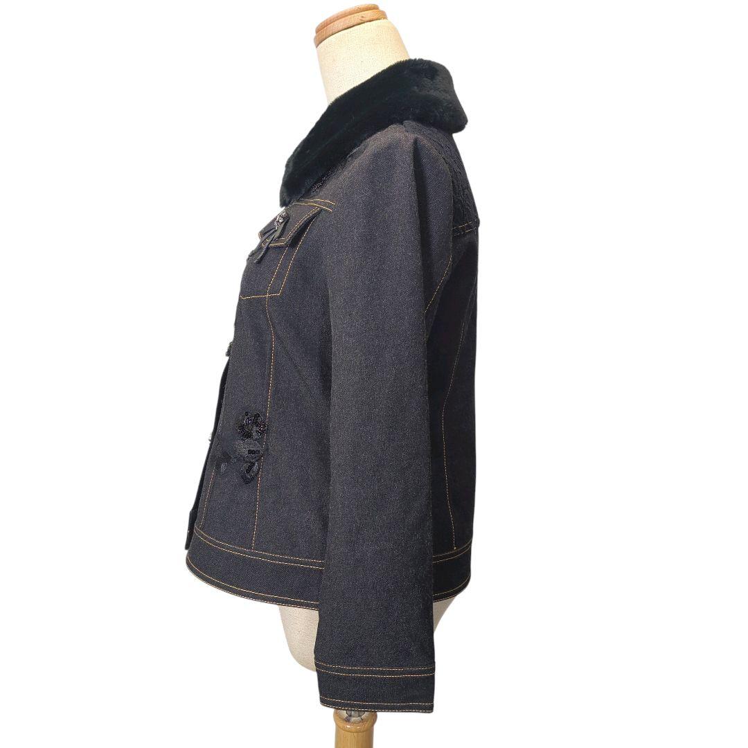 【新品タグ付き】Super Beauty デニム風ジャケット ビジュー 黒 40