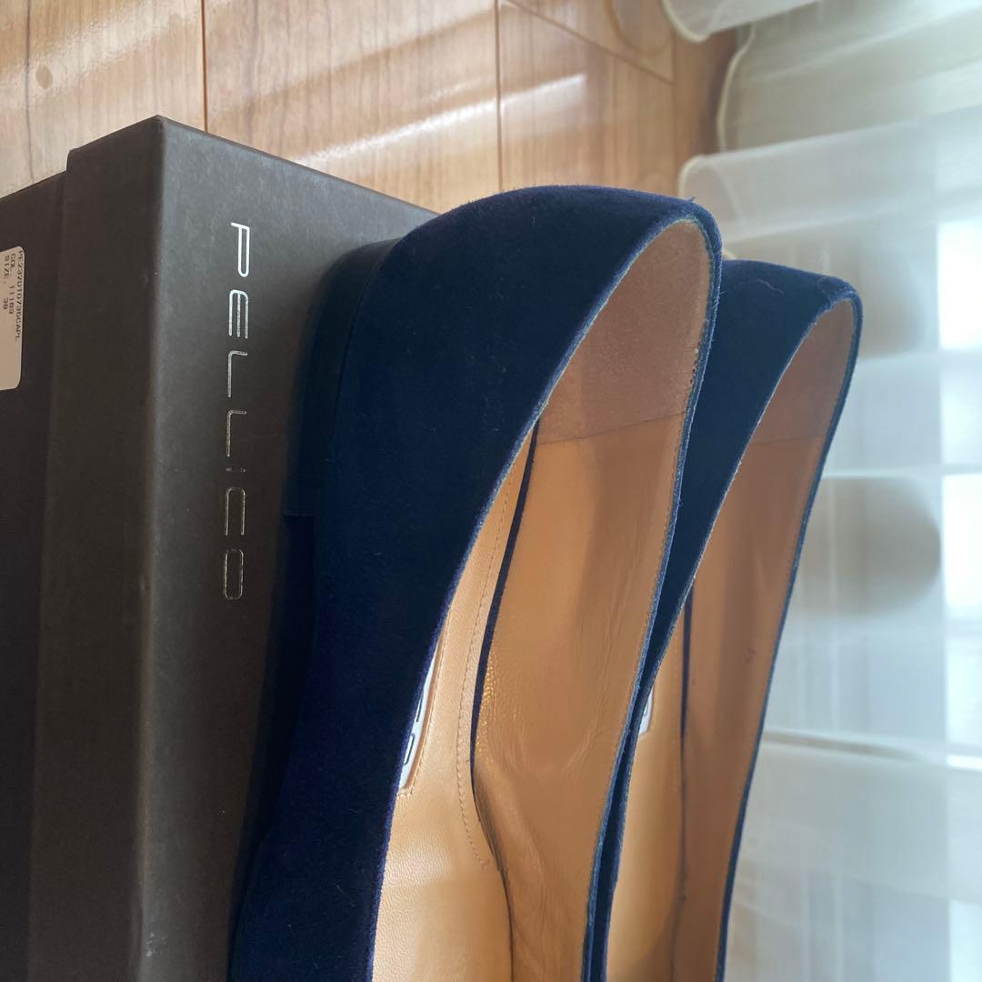 PELLICO ネイビー ポインテッドトゥ フラットシューズ38