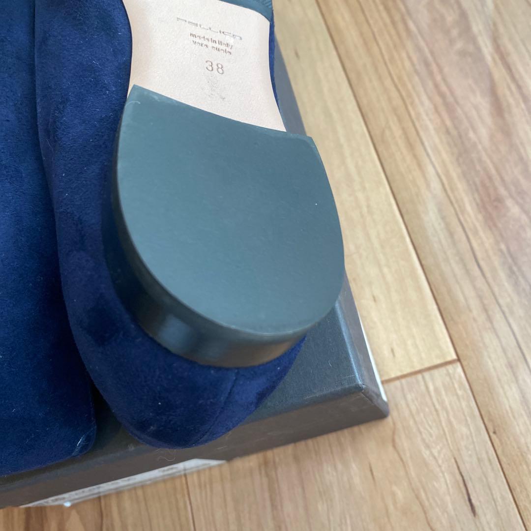 PELLICO ネイビー ポインテッドトゥ フラットシューズ38