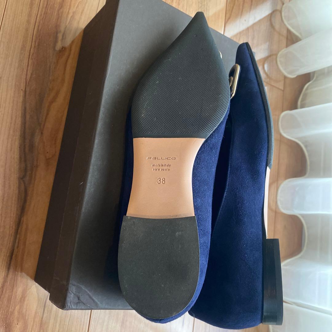 PELLICO ネイビー ポインテッドトゥ フラットシューズ38