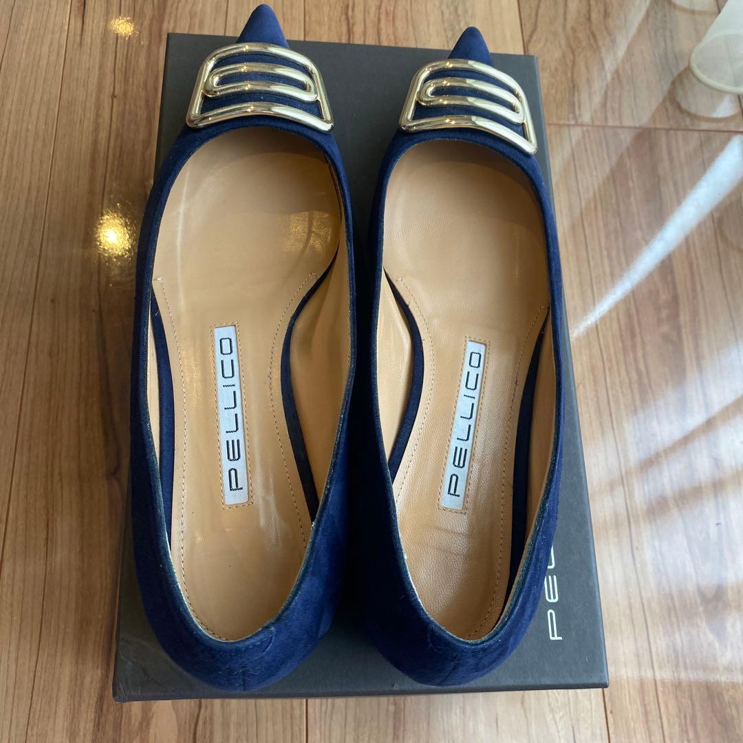 PELLICO ネイビー ポインテッドトゥ フラットシューズ38