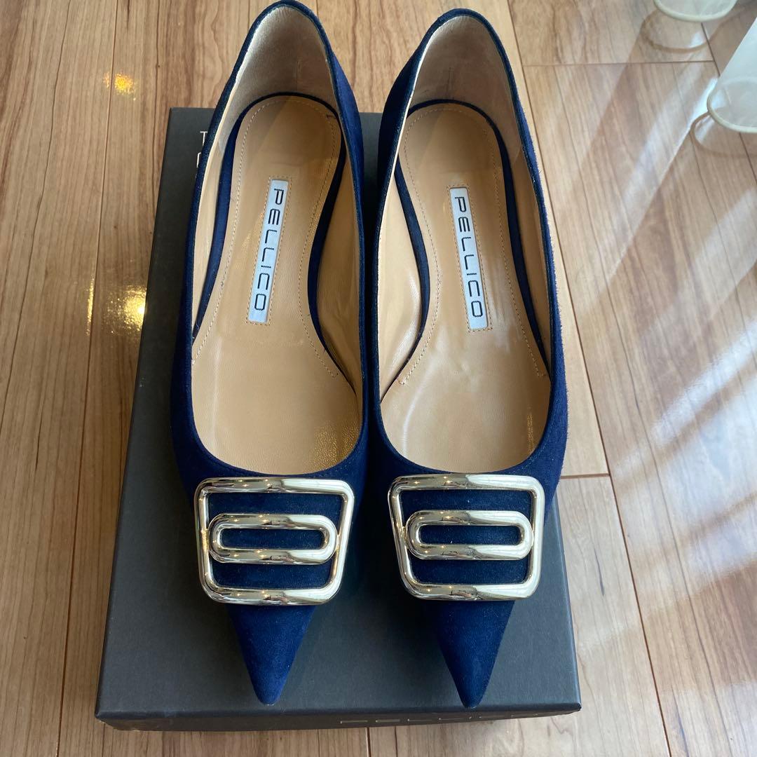 PELLICO ネイビー ポインテッドトゥ フラットシューズ38