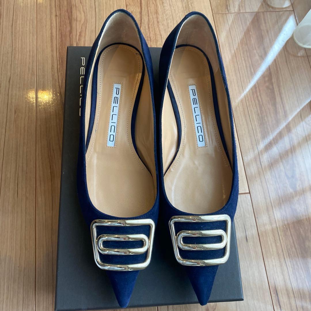 PELLICO ネイビー ポインテッドトゥ フラットシューズ38