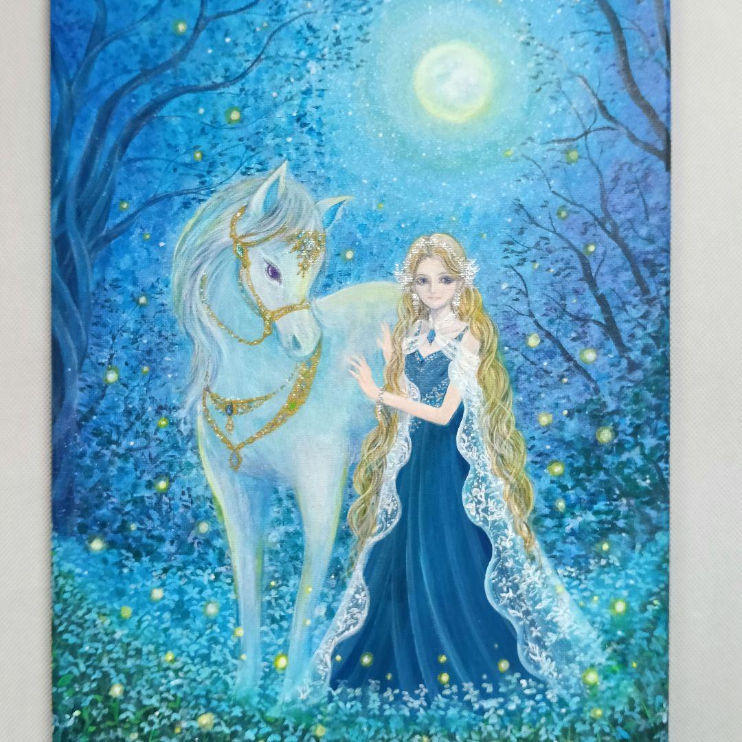 No.544 大きめF4size 白馬とエルフ アクリル画　原画　絵画