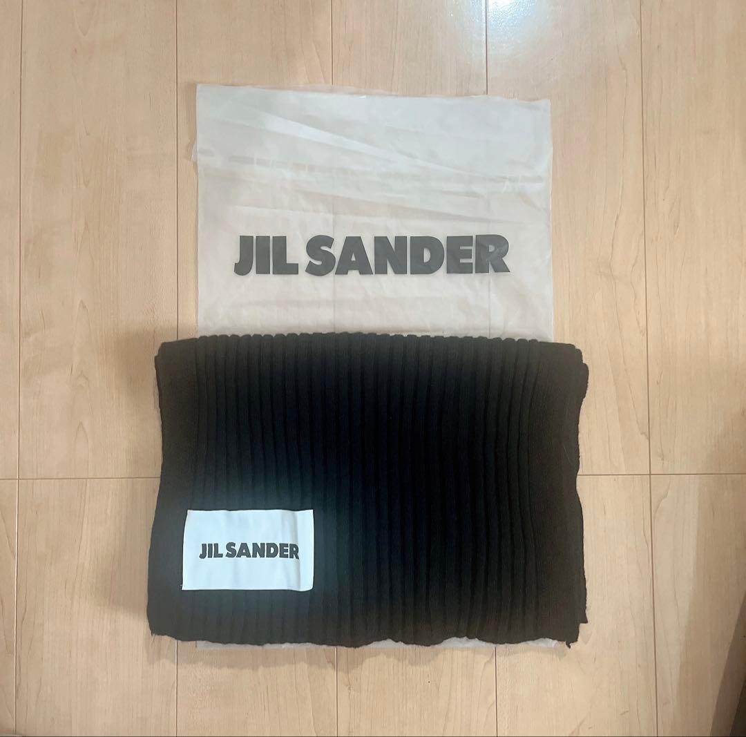 JIL SANDER リブ編みマフラー　ブラック