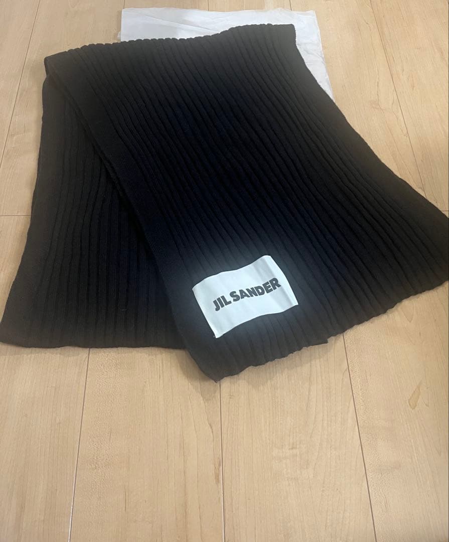 JIL SANDER リブ編みマフラー　ブラック