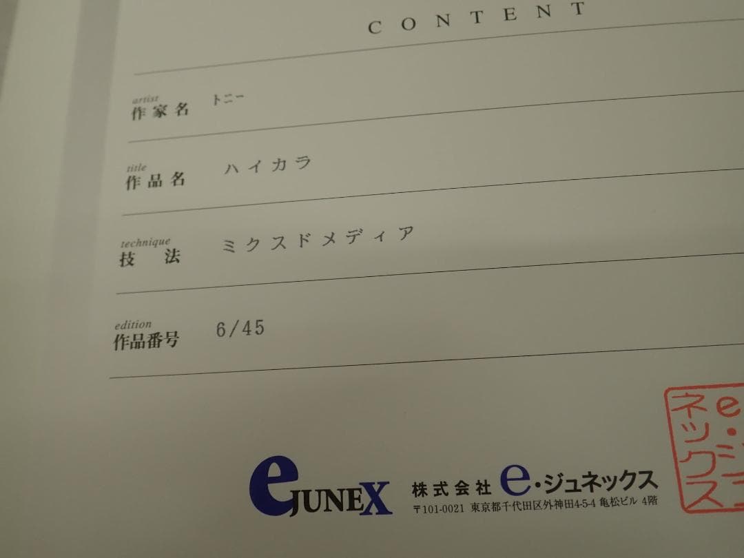 ㉔新品・保証書付 Tony　トニー「ハイカラ」ミクスドメディア アールビバン