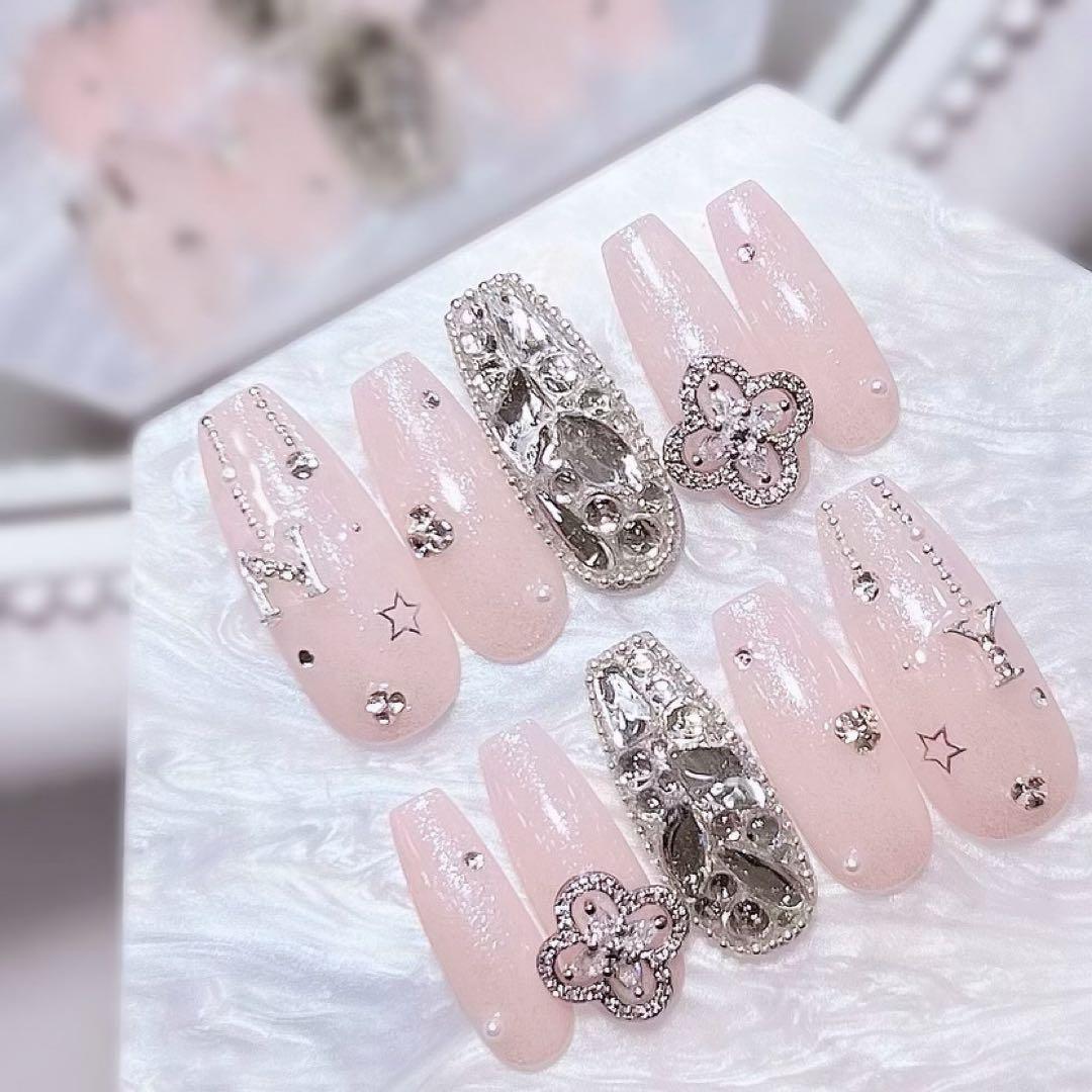 お急ぎ便A♥ ネイルチップ 量産型 ちゅるん ワンホン スナ系 ピンク キラキラ