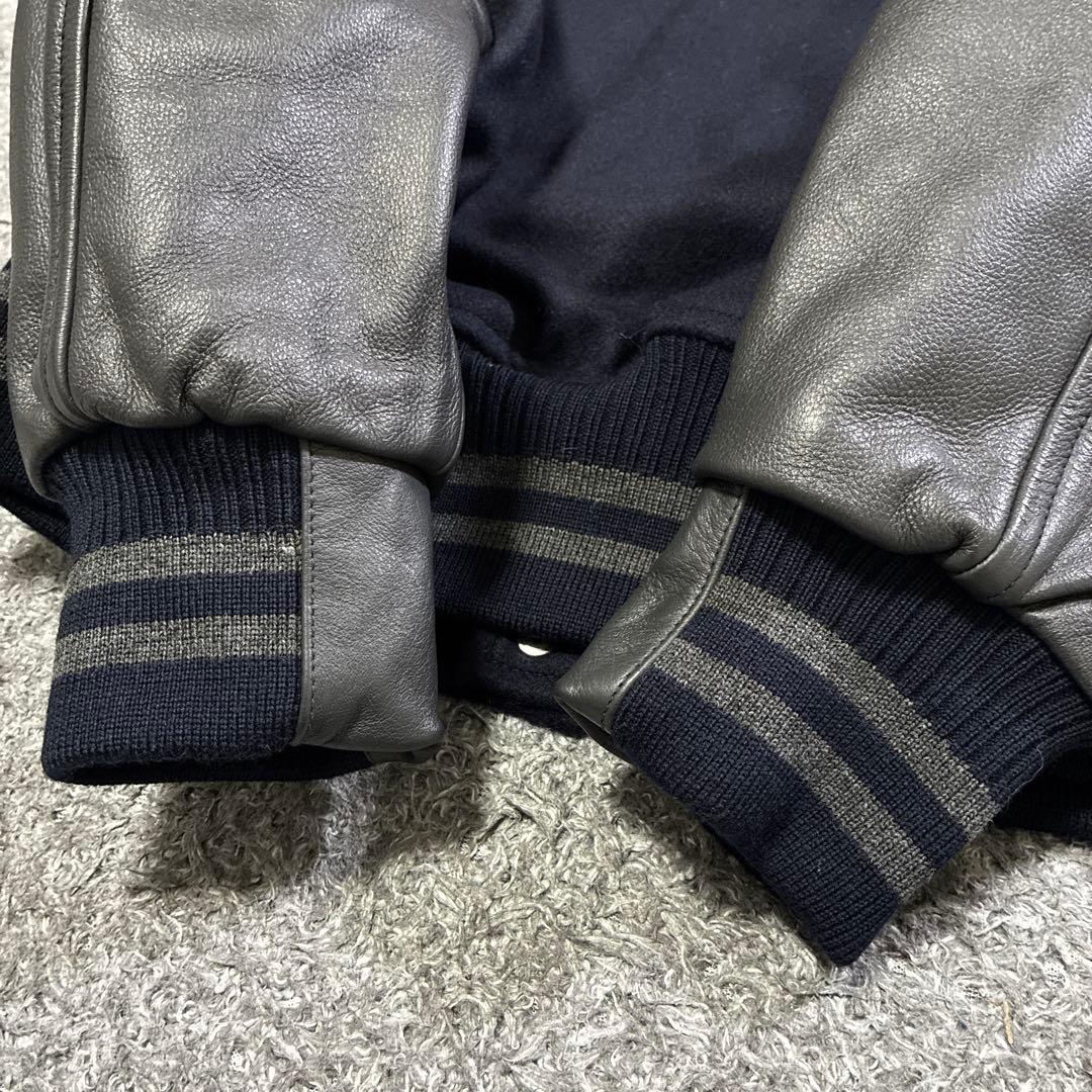 【未使用】COMME ÇA DU MODE Jeans 袖革スタジャン 紺×黒