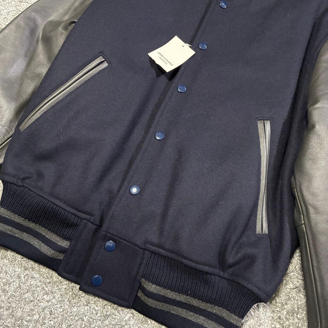 【未使用】COMME ÇA DU MODE Jeans 袖革スタジャン 紺×黒