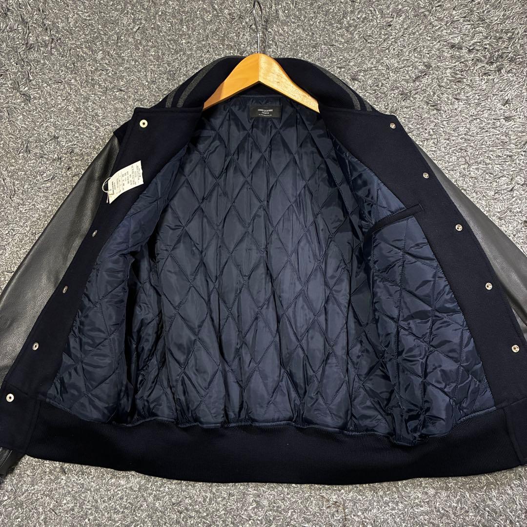 【未使用】COMME ÇA DU MODE Jeans 袖革スタジャン 紺×黒