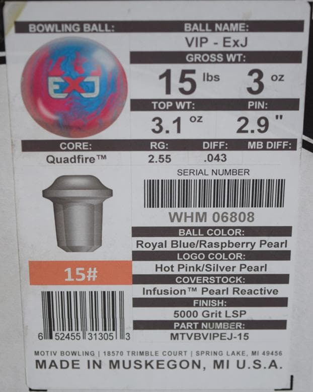 ♪ MOTIV/モーティブ VIP ExJ ボウリングボール 15P 新品！♪