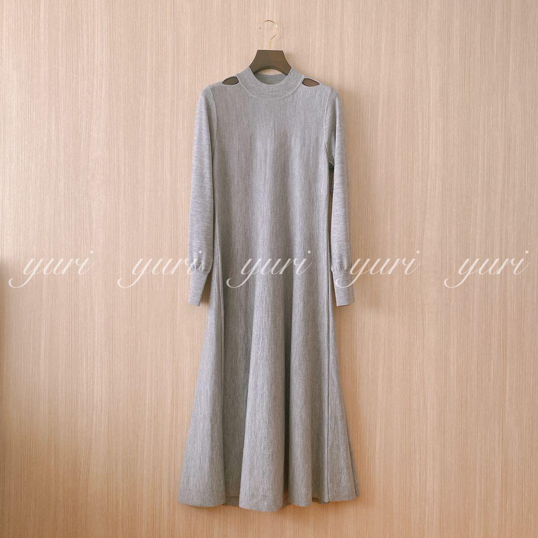 【1253】新品　アナイ　メリノウールショルダースリットワンピース　グレー　38