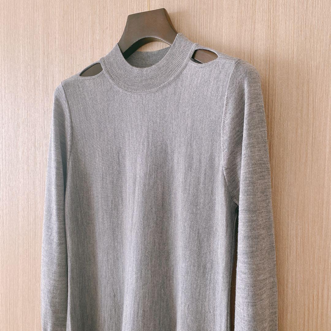 【1253】新品　アナイ　メリノウールショルダースリットワンピース　グレー　38