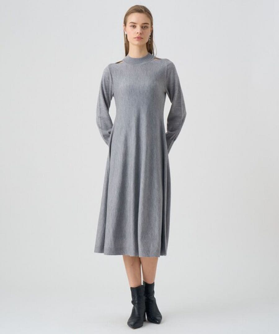 【1253】新品　アナイ　メリノウールショルダースリットワンピース　グレー　38