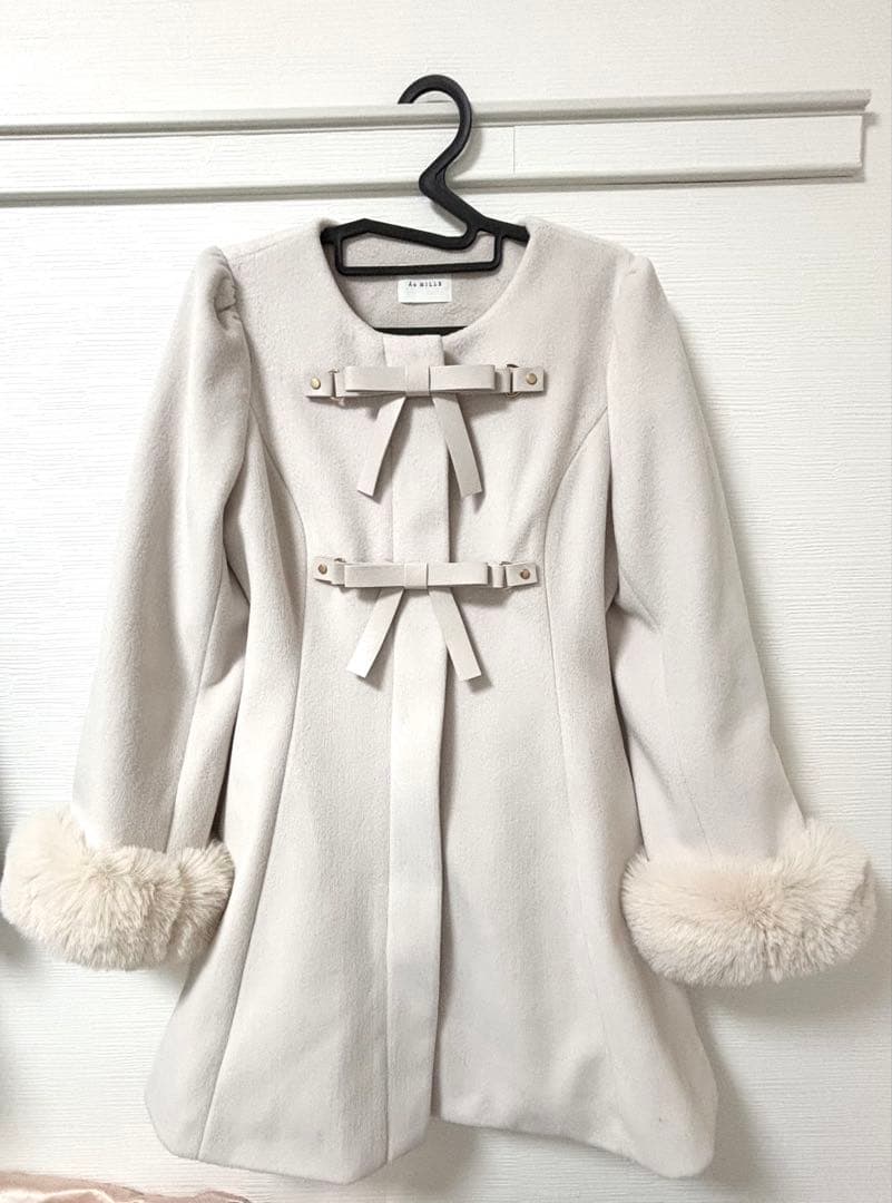 アンミール リボンフレアノーカラーコート ピンク