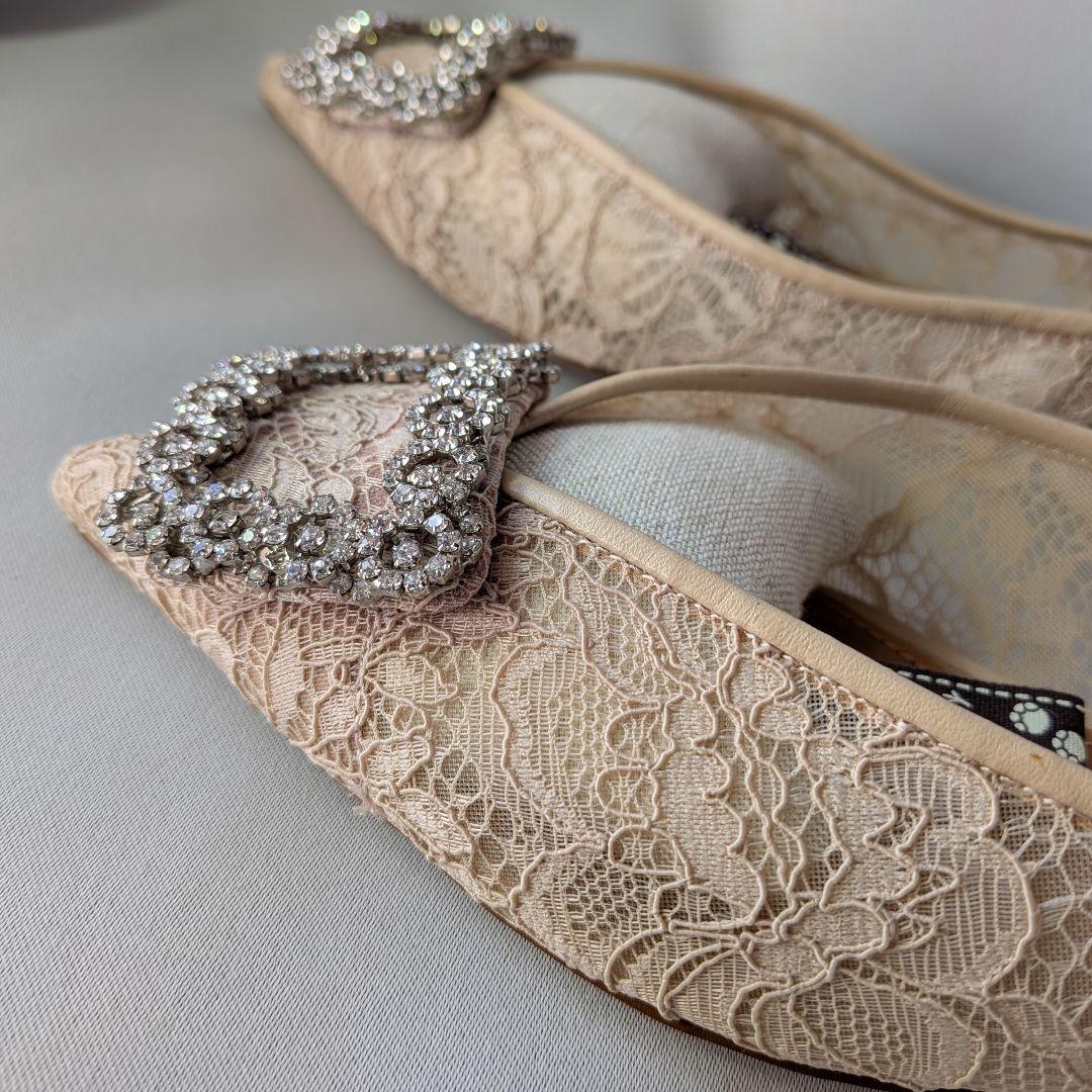 美品　PIPPICHIC ビジュー レース フラットシューズ