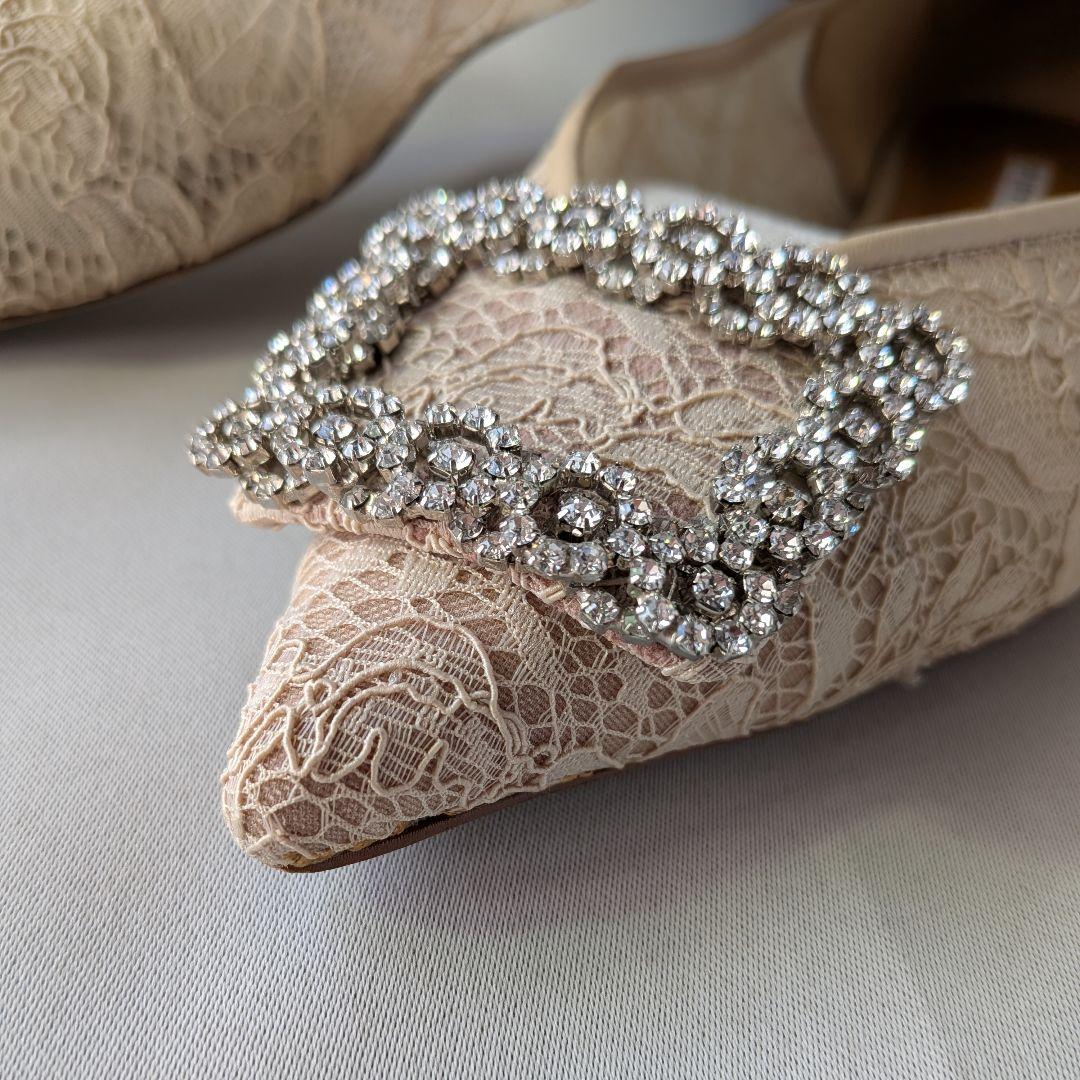 美品　PIPPICHIC ビジュー レース フラットシューズ