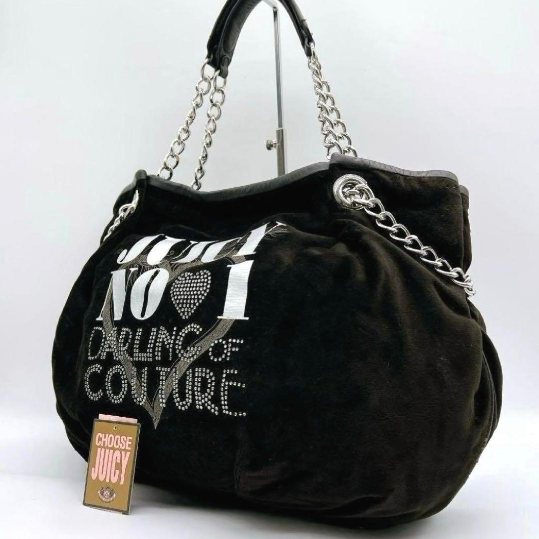 JUICY COUTURE ベロア チェーン トートバッグ 黒 Y2K e651