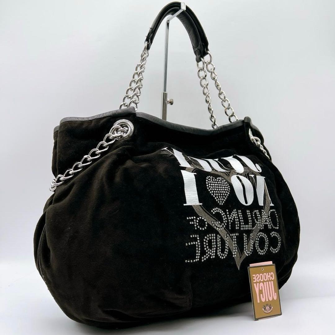 JUICY COUTURE ベロア チェーン トートバッグ 黒 Y2K e651