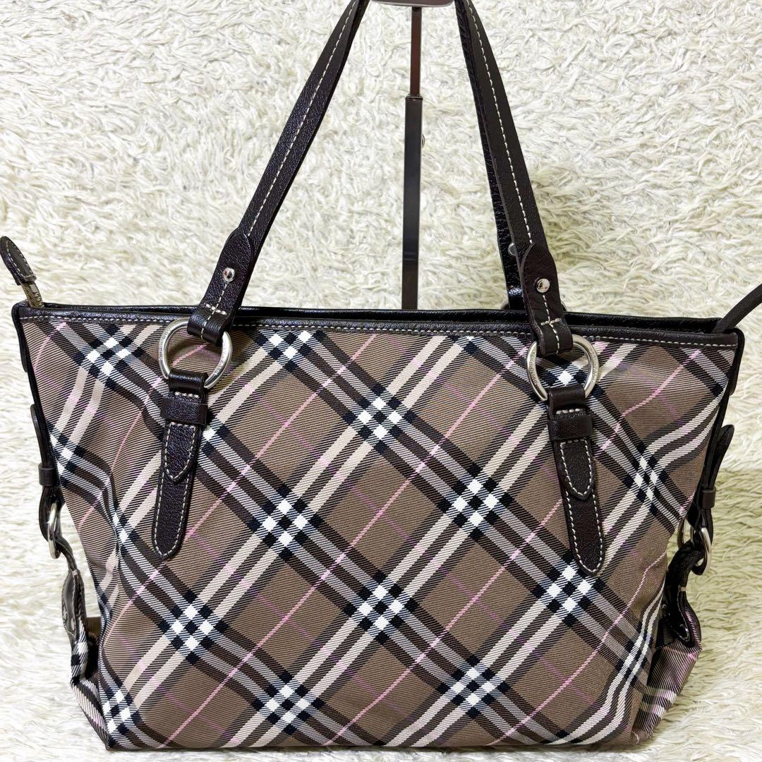 【極美品】バーバリーブルーレーベル トートバッグ ノバチェック 肩掛け ブラウン