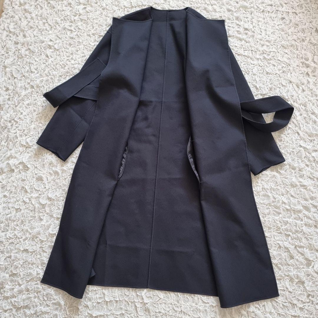 エストネーション ダブルフェイスリバーコート ベルト付 ロング　ネイビー