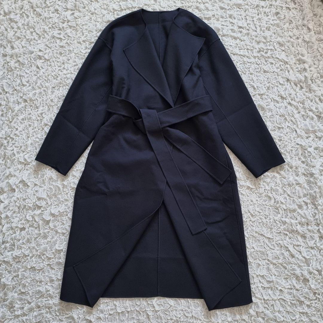 エストネーション ダブルフェイスリバーコート ベルト付 ロング　ネイビー