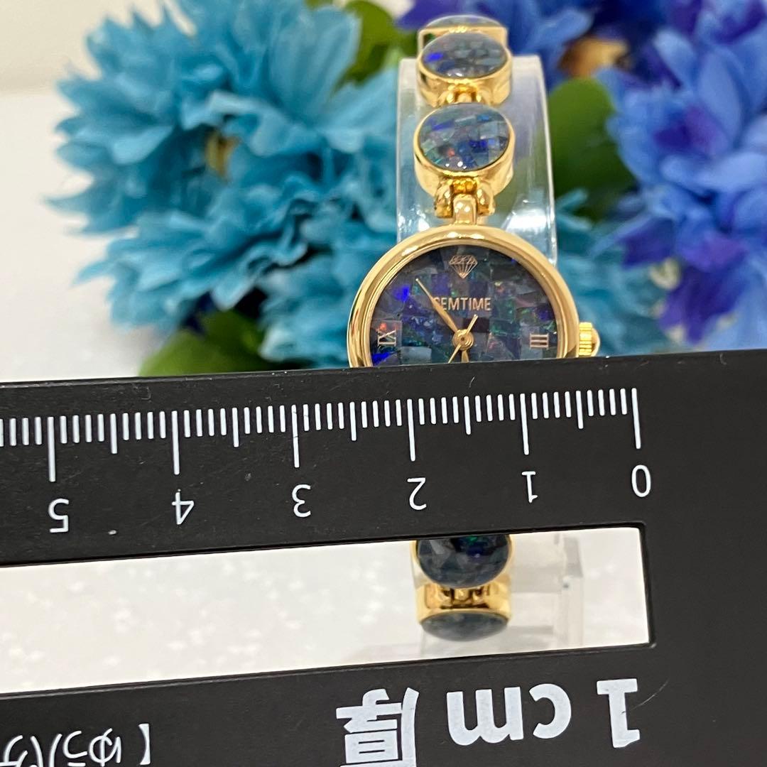 GEMTIME オパールウォッチ　電池新品　ゴールド ブルー アナログ腕時計