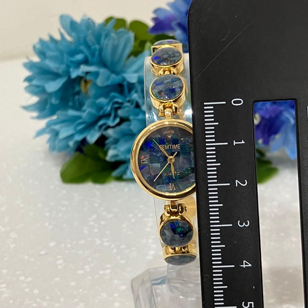 GEMTIME オパールウォッチ　電池新品　ゴールド ブルー アナログ腕時計