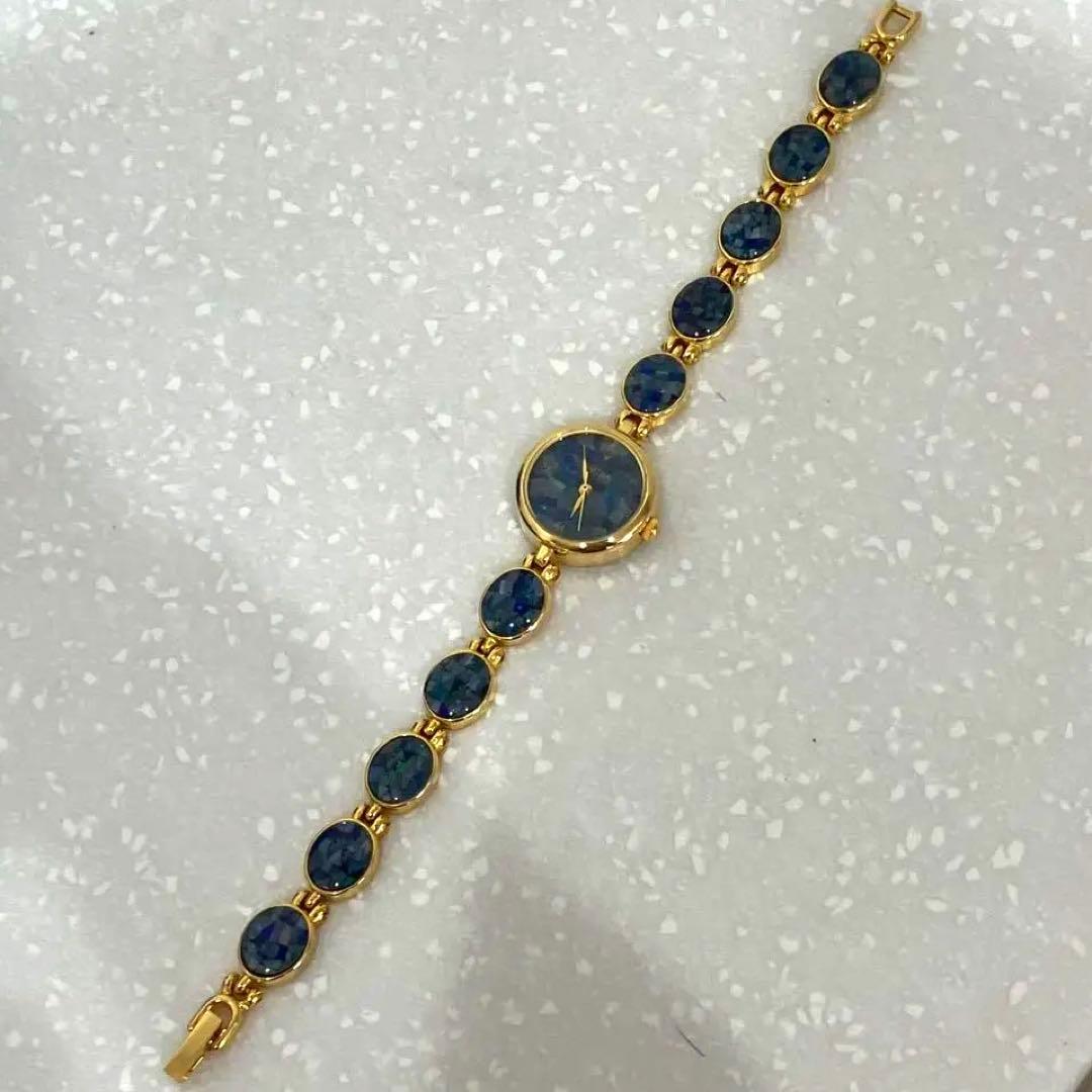 GEMTIME オパールウォッチ　電池新品　ゴールド ブルー アナログ腕時計