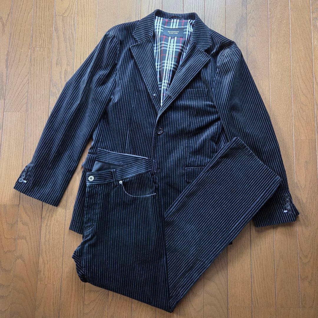 バーバリー ブラックレーベル セットアップ スーツ ベロア ブラック ストライプ