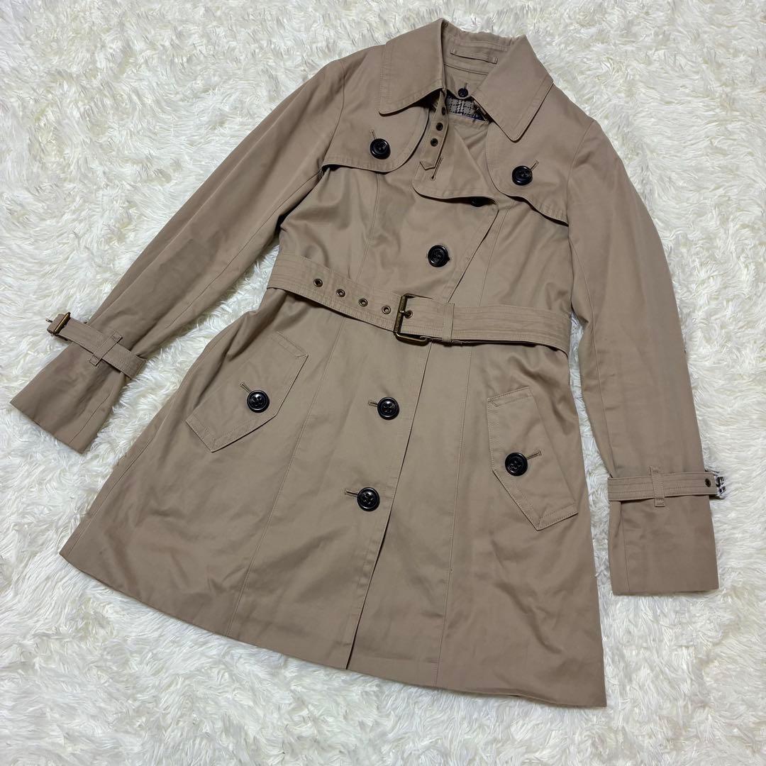 バーバリーブルーレーベル トレンチコートノバチェックベルトライナー付34Sハーフ