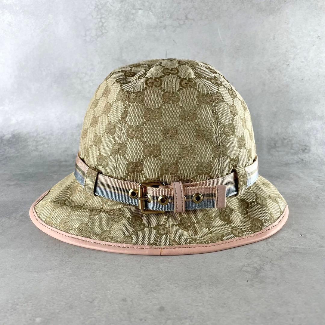 美品★グッチ　バケットハット　GGパターン　GGキャンバス　ベージュ