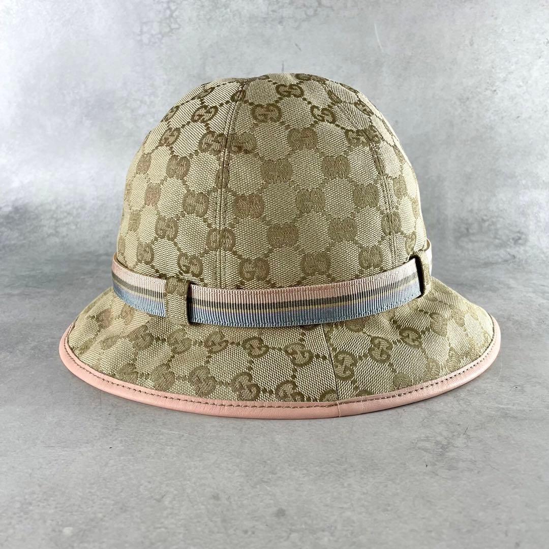 美品★グッチ　バケットハット　GGパターン　GGキャンバス　ベージュ