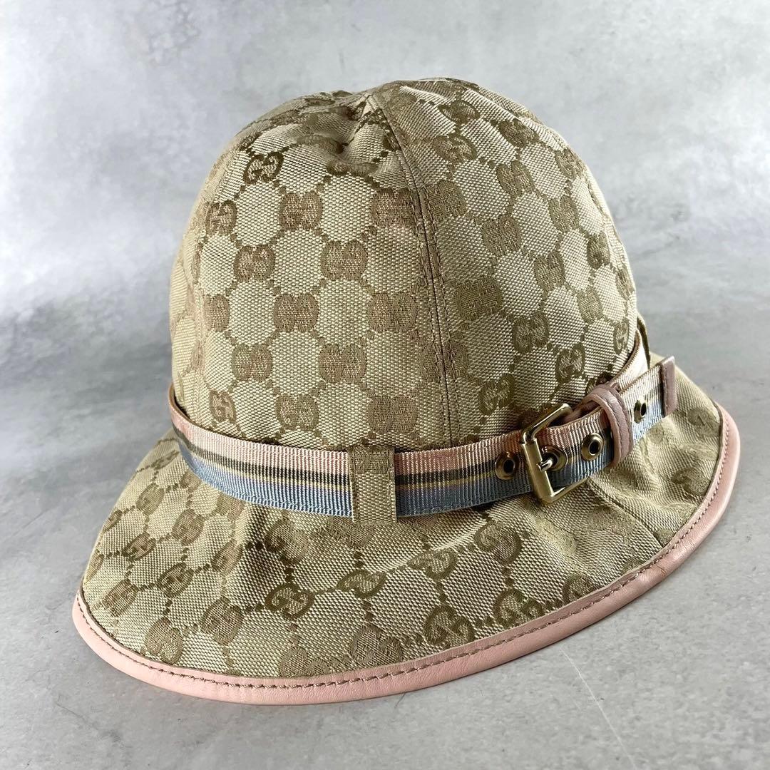 美品★グッチ　バケットハット　GGパターン　GGキャンバス　ベージュ