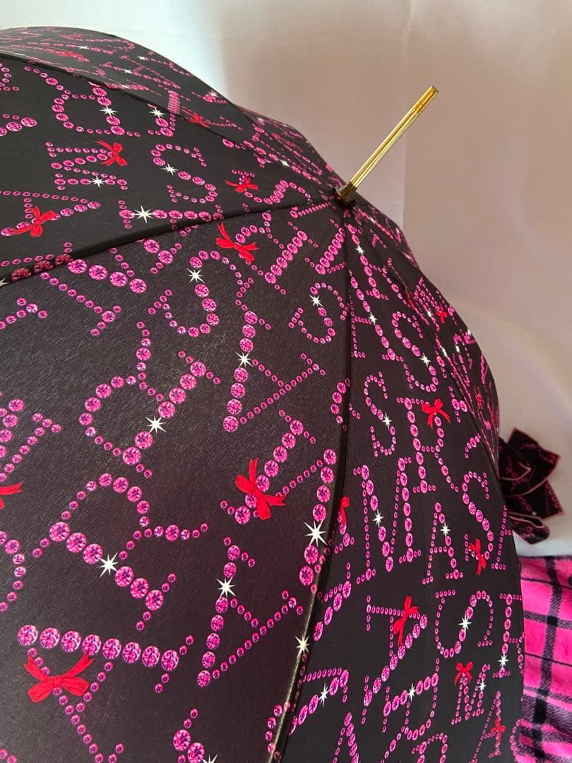 ★レア★　MARS マーズ　リボン付フリルMARSストーンロゴ柄長傘　黒✗ピンク