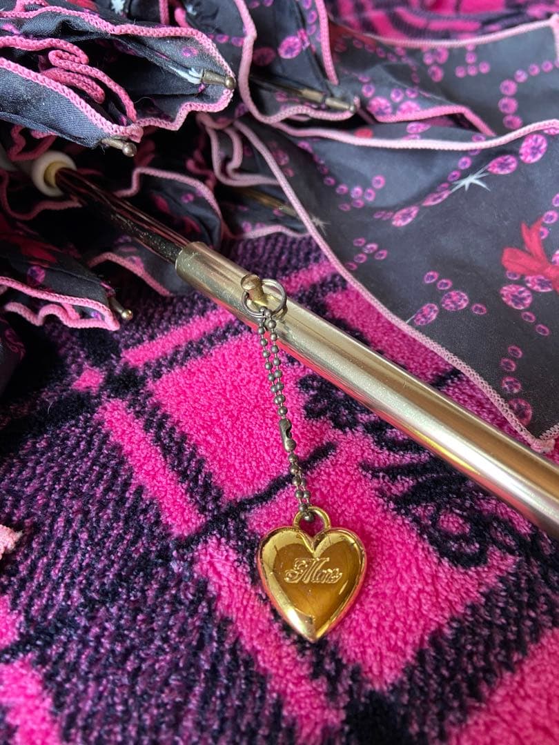 ★レア★　MARS マーズ　リボン付フリルMARSストーンロゴ柄長傘　黒✗ピンク