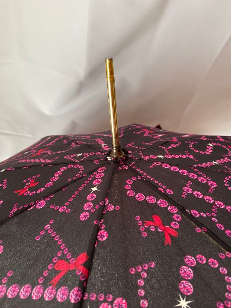 ★レア★　MARS マーズ　リボン付フリルMARSストーンロゴ柄長傘　黒✗ピンク